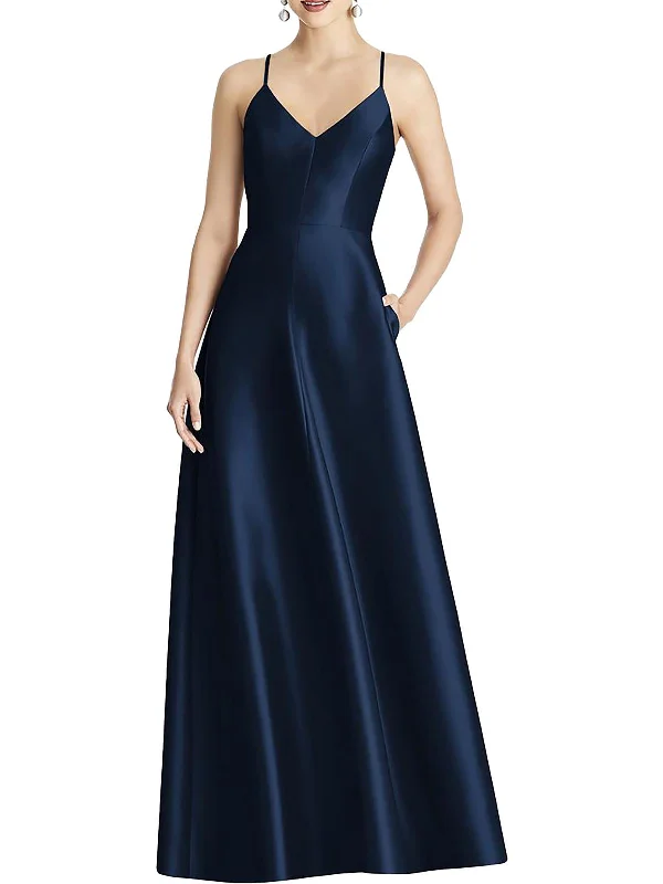 Lazy Style Womens Satin Criss-Cross back Evening Dress