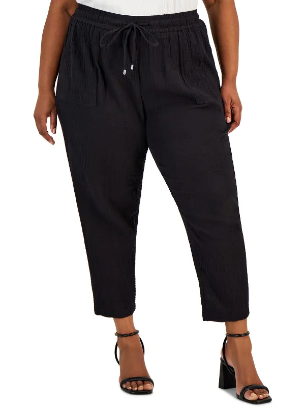 Soft And Comfortable Womens Textured Cotton Ankle Pants