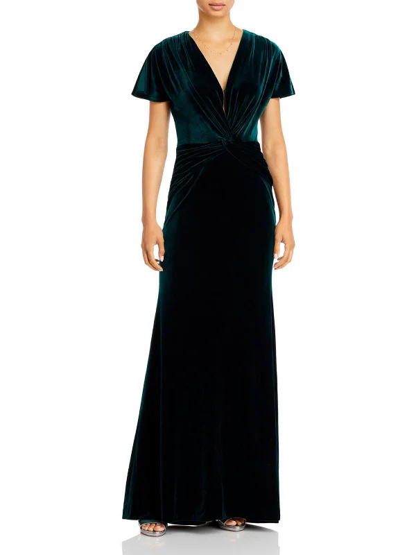 Noble And Elegant Womens Velvet Twist-Front Evening Dress